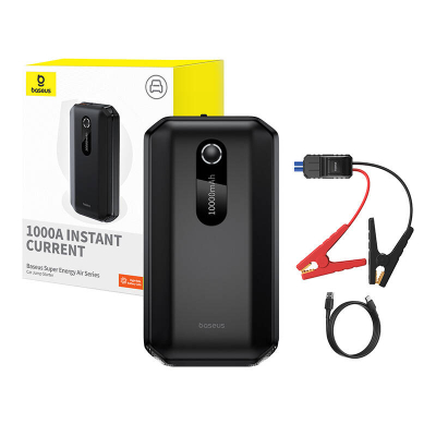 Starter baterie dhe power bank Baseus, 10000mAh, me elektrik dore, i zi