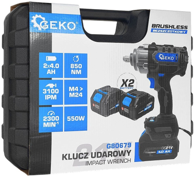 Çelës udhës Geko Brushless 21V, 850Nm, 2x4.0Ah, i zi