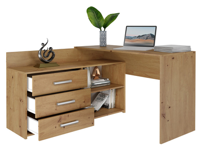 Tavolinë këndi zyre Dany Artisan, me 3 sirtarë, me rafte, dru artisan oak