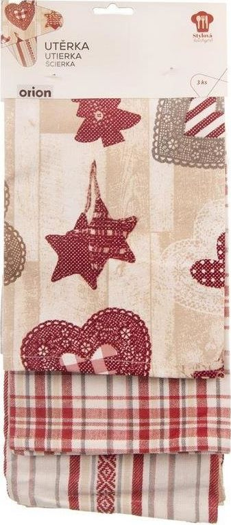 Set peshqirë kuzhine Orion Kitchen Towel Heart, 50x70cm, 3 copë, ngjyrë bezhë e kuqe
