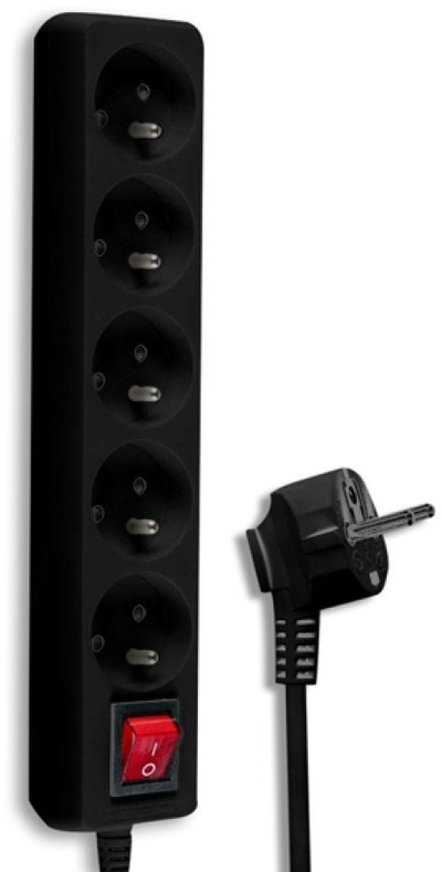 Zgjatues rryme LTC LX9547CZ, 5 prize, kabllo 5m, me ndërprerës, i zi