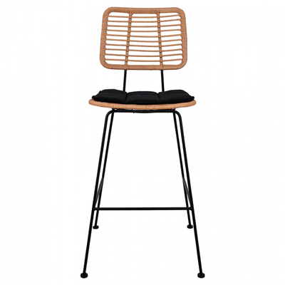 Stol bar Allegra HM5455, metal dhe wicker, 46.5x55x117.5 cm, bezhë