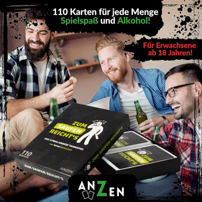 Lojë letra Anzen Zum Saufen Reicht’s, 110 letra, për të rritur, e zezë