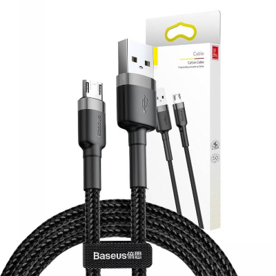 Kabllo USB Baseus Cafule CAMKLF-BG1, micro USB, pëlhurë e gërshetuar, zi gri