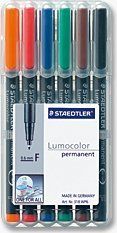 Markerë permanentë Staedtler Lumocolor F, set 6 copë, shumëngjyrësh