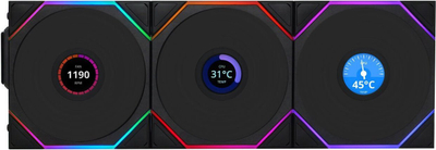 Ventilatorë kasse Lian Li UNI FAN TL LCD Wireless Reverse Blade, 120mm, ARGB PWM, të zinj set 3 copë