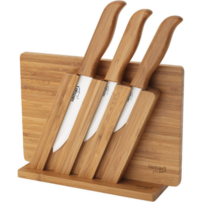 Dërrasë për prerje dhe set thikave Lamart LT2056 - 25 x 16.2 cm - bamboo