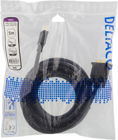 Kabllo HDMI në DVI DELTACO, 5m, Full HD 1080p, e zezë