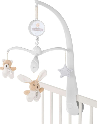 Karusel muzikor për krevat Chicco Doudou My Sweet DouDou, me arush dhe lepurush, ngjyra të qeta neutrale