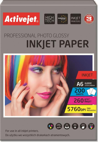 Letër fotografike për printer Activejet (AP6260GR200), A6, 200 fletë