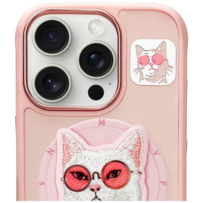 Mbulesë telefoni Nimmy Glasses Cool Cat për iPhone 16 Pro, MagSafe, 6.3", rozë