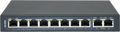 Swich i pamenaxhuar AVIZIO, 10 porta RJ45, 8 porta PoE+ 100 Mb/s, gri