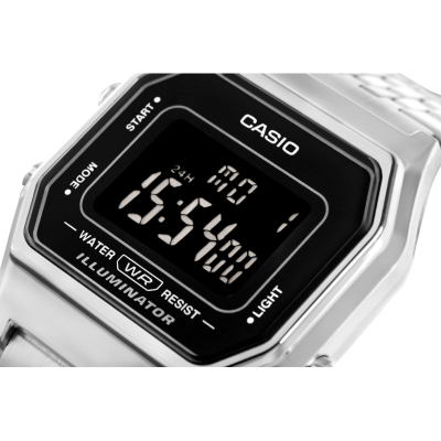 Orë dore Casio LA680WA-1B për femra, digjitale, çelik inoks, argjend