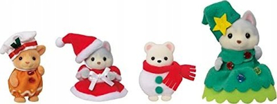 Set figurina Sylvanian Families 5710 Happy Christmas Friends, 4 mini figura, për shpi kukullash, shumëngjyrësh