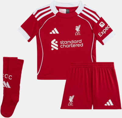 Set fanellë futbolli fëmijësh Adidas Liverpool Home 25/26, mini kit, i kuq