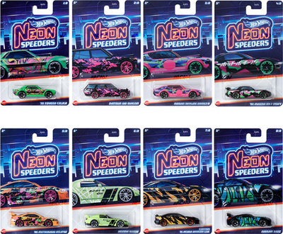 Lodër makinë Hot Wheels Neon Speeders, metal 1:64, dizajn neon shumëngjyrësh