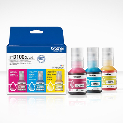 Set bojërash Brother BTD100CL, 3 shishe, cian, magenta edhe e verdhë