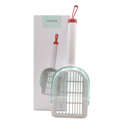 Lopatë për rërë maces Cheerble Rotatable Litter Scoop, mekanizëm rrotullues, dorezë e gjatë ergonomike, gri e gjelbër