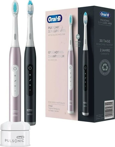 Furçë dhëmbësh elektrike Oral-B Pulsonic Slim Luxe 4900, sonike, 3 mënyra larjeje, rozë dhe e zezë