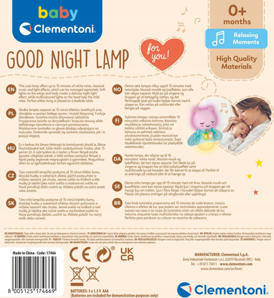 Lampë nate për kalamaj Clementoni Good Night Lamp, drita me ngjyra, muzikë për t’u çlodh, ngjyrë mente me të bardhë
