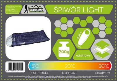 Thes fjetjeje Light Tourist Mummy Sleeping Bag With Hood 2 in 1 200, fibrë poliestre, me kapuç, blu