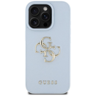 Mbrojtëse telefoni Guess 4G për iPhone 16 Pro, lëkurë eko blu e çelët