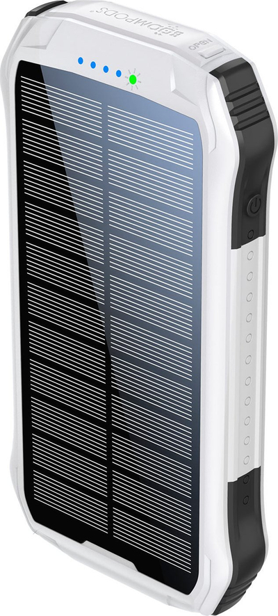 Powerbank Boompods Neutron, 10000mAh, me panel dielli, e bardhë
