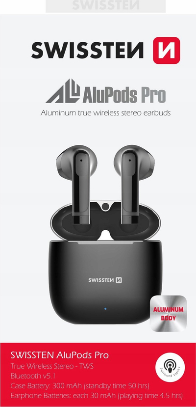 Kufje wireless Swissten Alupods Pro, Bluetooth 5.1, me kuti karikimi, trup alumini