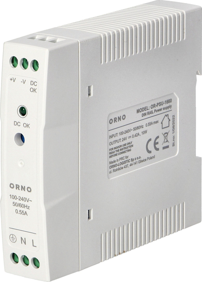 Furnizues energjie industrial ORNO OR-PSU-1660, 24V DC 0.42A, 10W, i bardhë