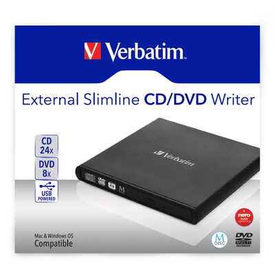 Надворешен записувач Verbatim 98938, USB, тенок CD DVD, црн