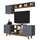 Set TV Lewisville, për TV deri 60", me rafte dhe dollapë, arre dhe blu