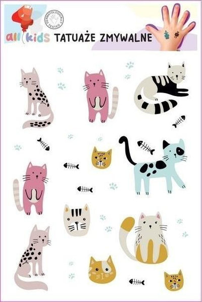 Tatuazhe që lahen për kalamaj “Kittens 2”, me mace shumëngjyrëshe