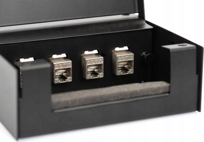 Kuti rrjeti Digitus Consolidation Point, për 4 module RJ45, trup çeliku, e zezë