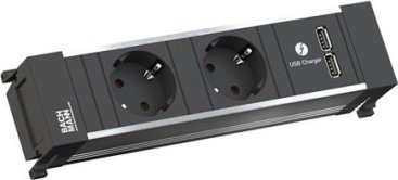 Prizë tavoline Bachmann Alu Schuko, 2x dalje, karikues USB 2 porte, argjend