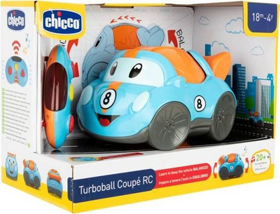 Makina lodër me telekomandë Chicco Turboball Coupé RC, 18m 4v, me efekte zanore, blu portokalli