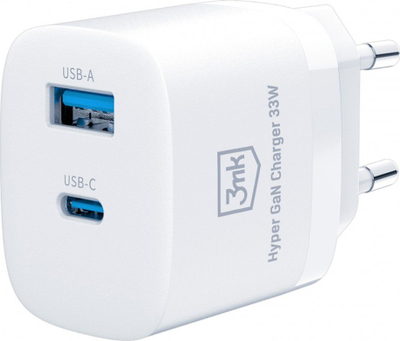 Karikues 3mk Hyper Charger 33W, 1x USB A, 1x USB C, i bardh