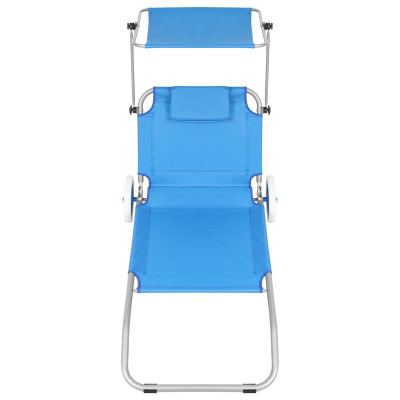 Shezlong plazhi palos me rrota, 112x62x90 cm, me tendë, blu