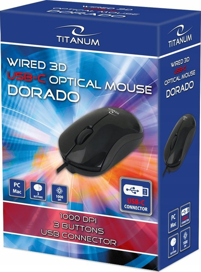 Maush me kabllo Titanum TM125K, optik 3D, USB C, gold