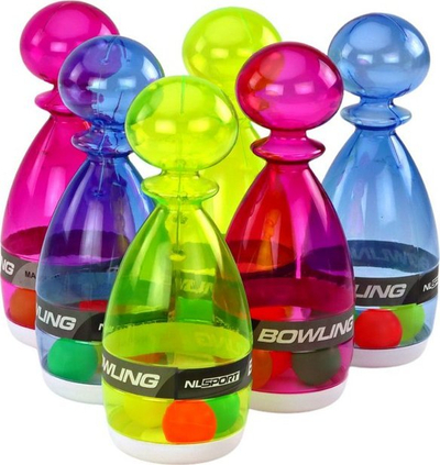 Set bowling Leantoys, 6 gjylpëra, plastikë transparente, shumëngjyrëshe