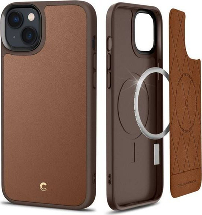 Kapak telefoni Spigen Cyrill Kajuk Mag MagSafe, për iPhone 14 Plus, lëkurë PU, kafe Saddle Brown