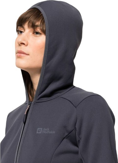 Женска јакна Џек Волфскин Baiselberg Hooded FZ W, еластичен флис, со капуљача, темно сива
