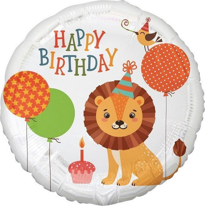 Balon dekorativ nga folja Lion Happy Birthday, 18\", rrumbullake, me shumngjyra