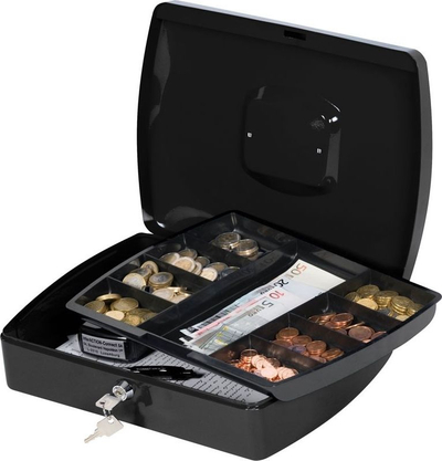 Kuti për para Q-Connect Cash Box KF02604, 12", metal, e zezë