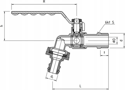 Rubinet me valvul me top, antindryshk, 3/4" DN20, ngjyrë argjendi
