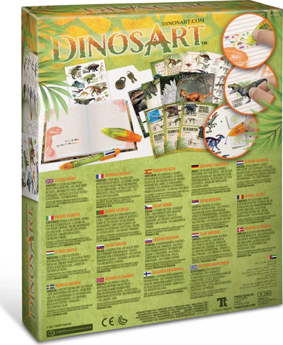 Set ditari sekret DinosArt, me bravë e çelësa, stilolaps me 6 ngjyra, shumëngjyrësh