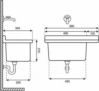 Lavaman teknik Utility Sink 083, 60x34x21cm, polipropilen, i zi granit