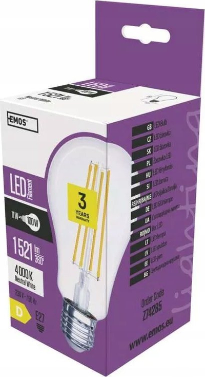 Llampë LED EMOS Filament A67, 11W E27, 4000K, e bardhë neutrale