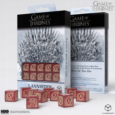 Set zare Game of Thrones Q Workshop Lannister, D6, 10 copë, të kuqe