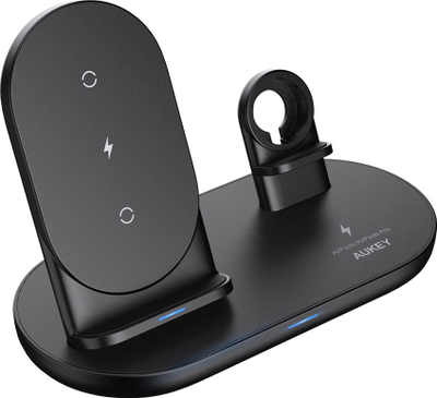 Безжичен полнач 3 во 1 Aukey LC-A3, Qi, USB-C, црн