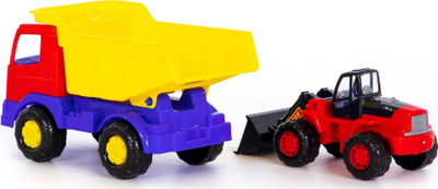 Set lodrash ndërtimi Polesie Mirage 46840, kamion kiper dhe traktor ngarkues, shumëngjyrësh